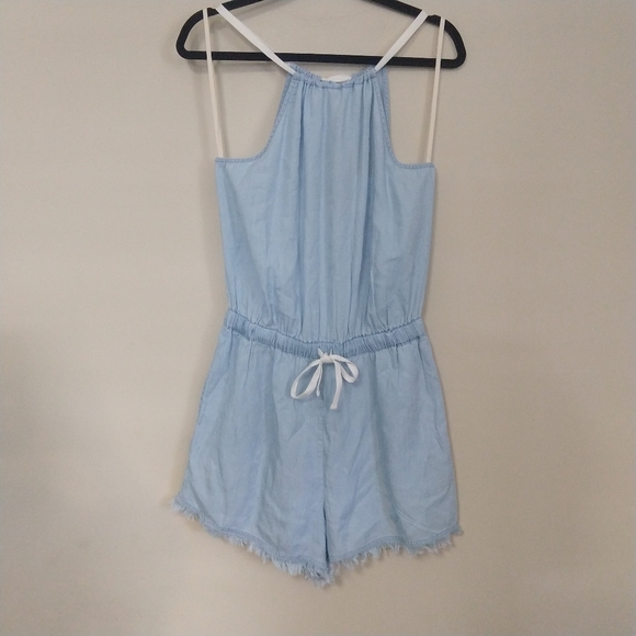Linen Chambray Frayed Hem Romper True Craft - Picture 3 of 8